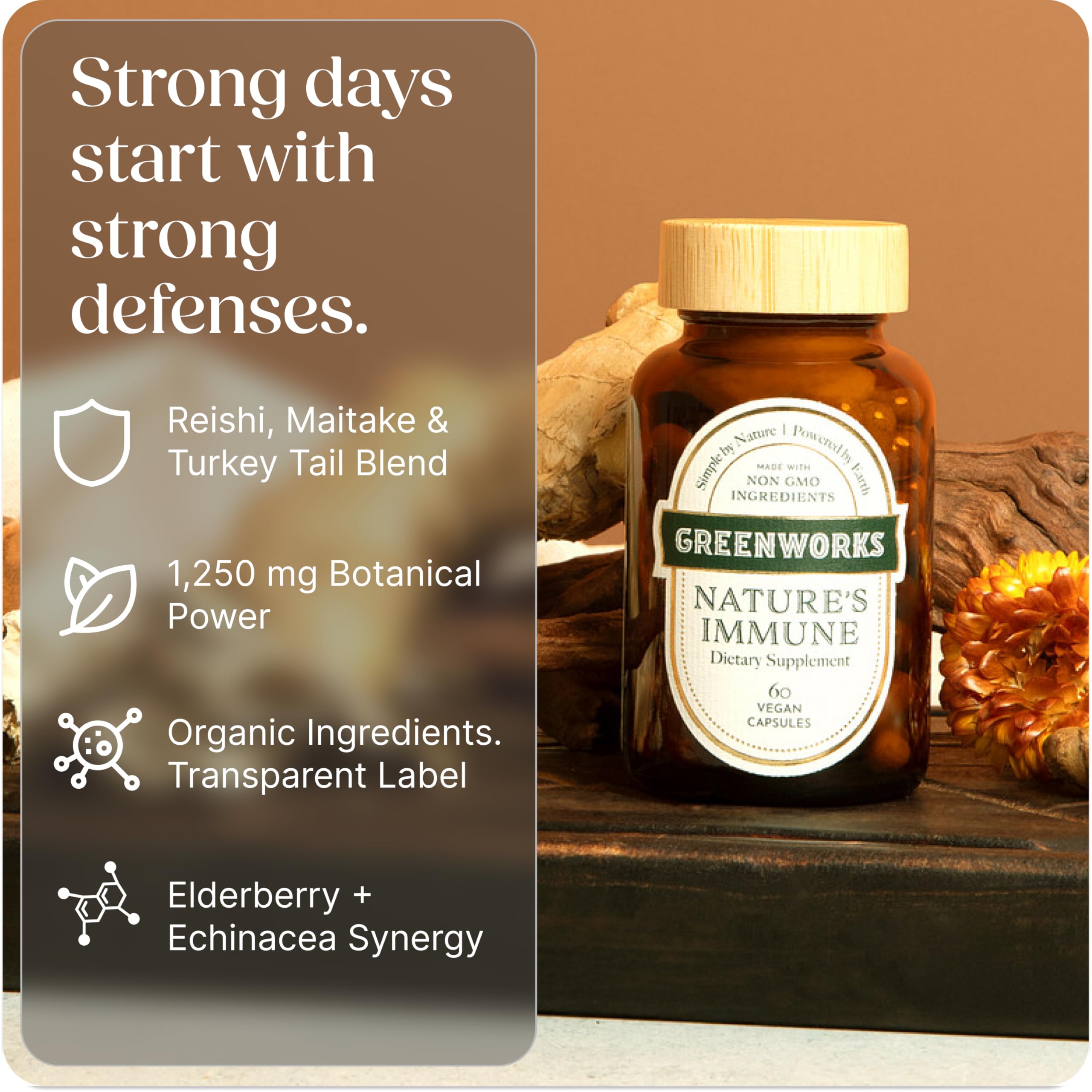 Greenworks Nature's Immune turmeric and ginger section with vibrant color and earthy aroma.