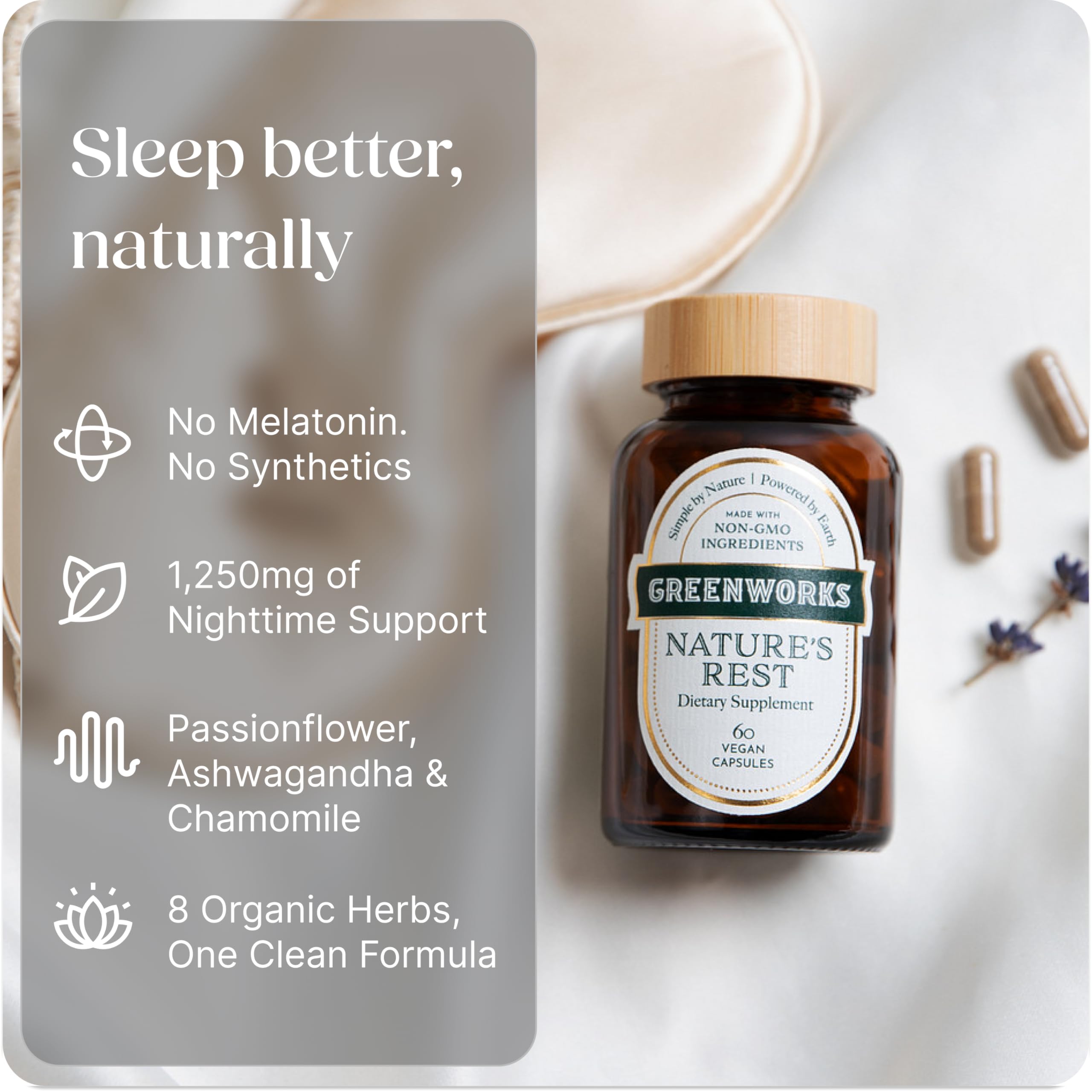 Greenworks Nature's Rest sleep-scene conveys calm evening routine