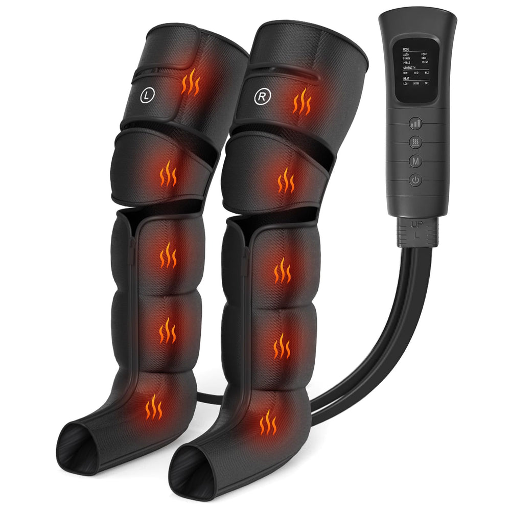 Greetmed leg massager with four-zone compression targets feet to thighs for even pressure.
