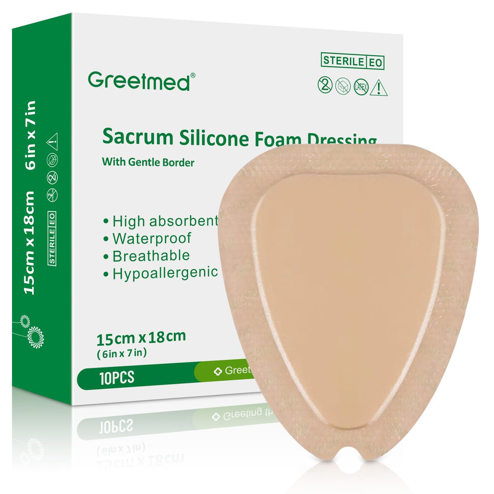 Greetmed sacrum foam dressing 6x7 with border silicone offers gentle adhesion and high absorption