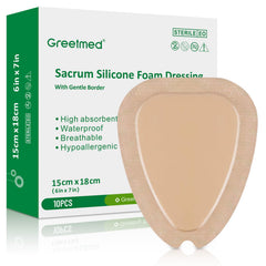 Greetmed sacrum foam dressing 6x7 with border silicone offers gentle adhesion and high absorption