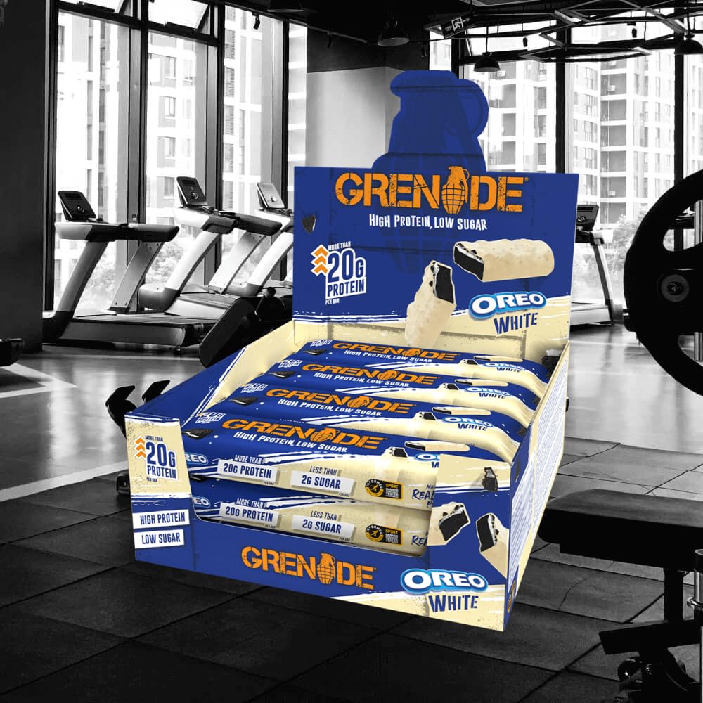 Grenade Oreo White Bar real Oreo pieces shown for satisfying texture and flavor.