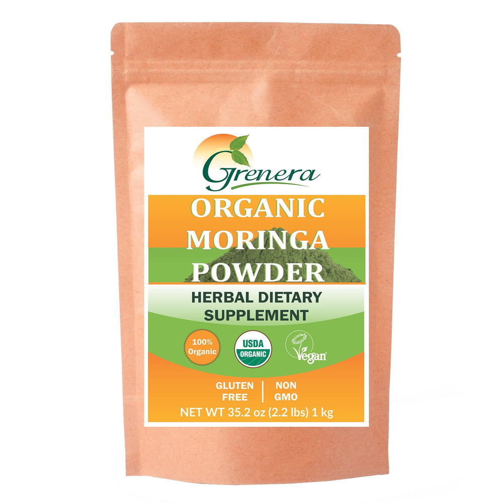 Grenera Moringa powder canister for smoothies and bowls.