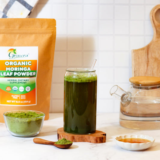 Grenera Moringa powder scoop ready for daily use.