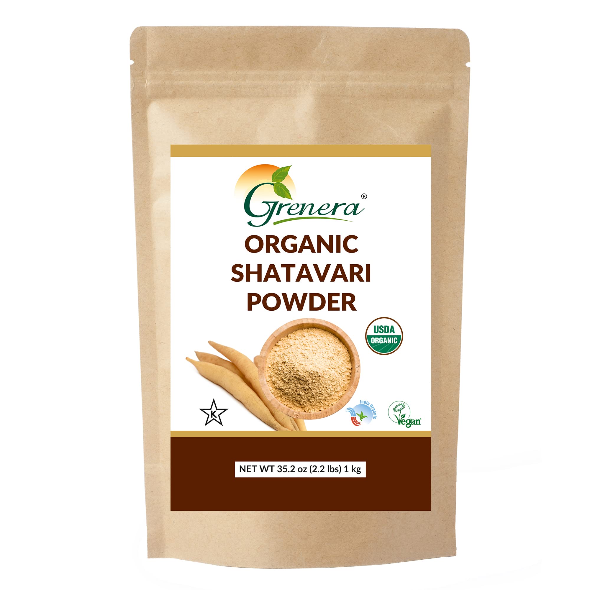 Grenera Shatavari powder tub showing premium organic root-based supplement for daily use.