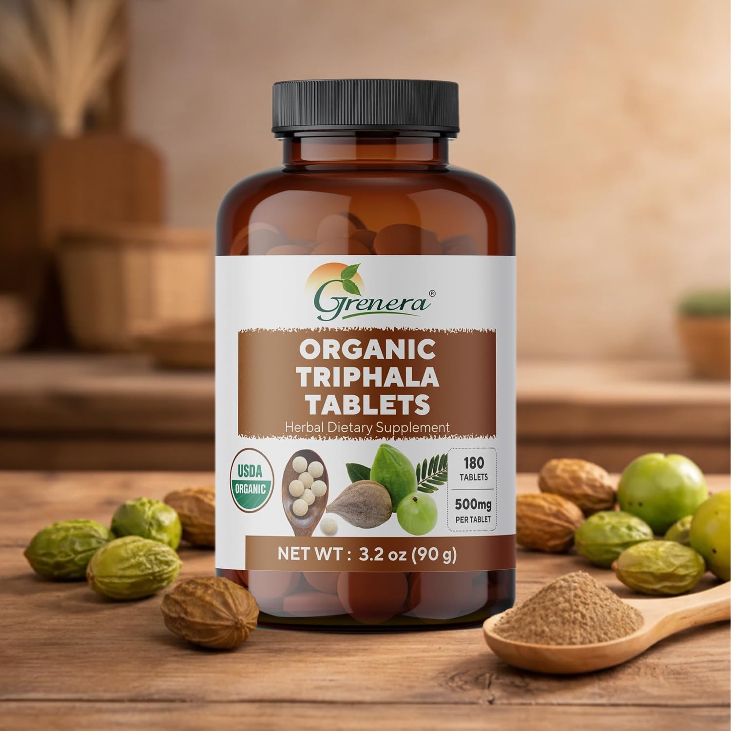 Uncoated tablet close-up reveals natural plant-based binder and simple formula.