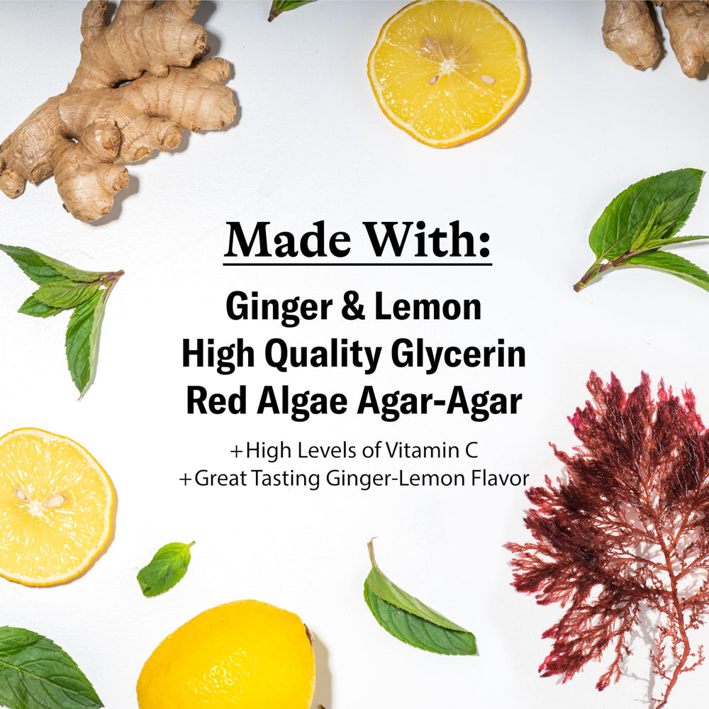 GRETHER'S ginger lemon ingredients visual featuring ginger and lemon