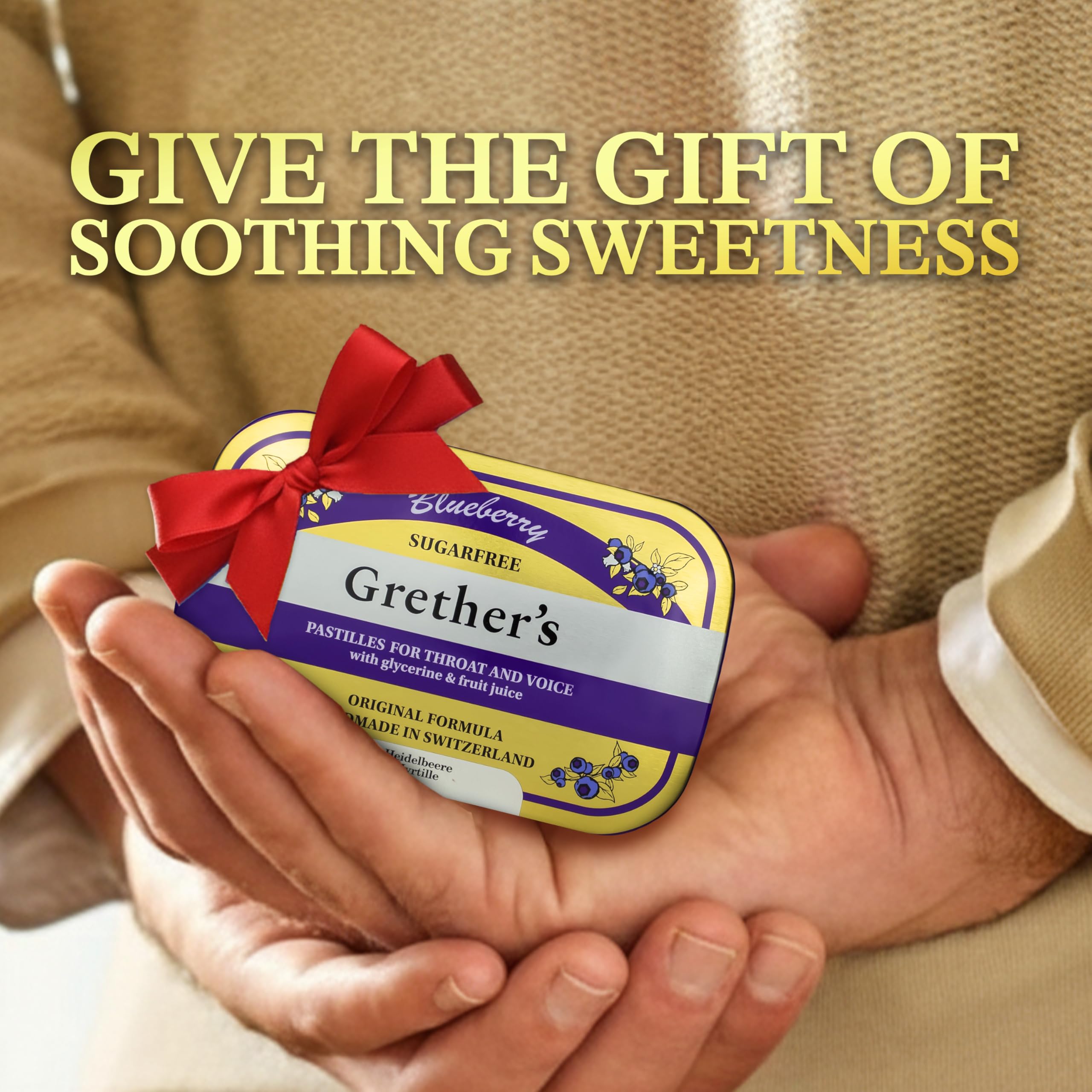 GRETHER'S Sugarfree Blueberry Pastilles packaging foil highlights resealable storage