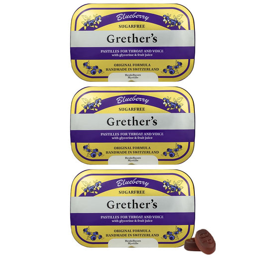 GRETHER'S Sugarfree Blueberry Pastilles tin closed for on-the-go freshness