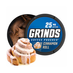 GRINDS Cinnamon Roll can pack with 10 cans for on-the-go energy