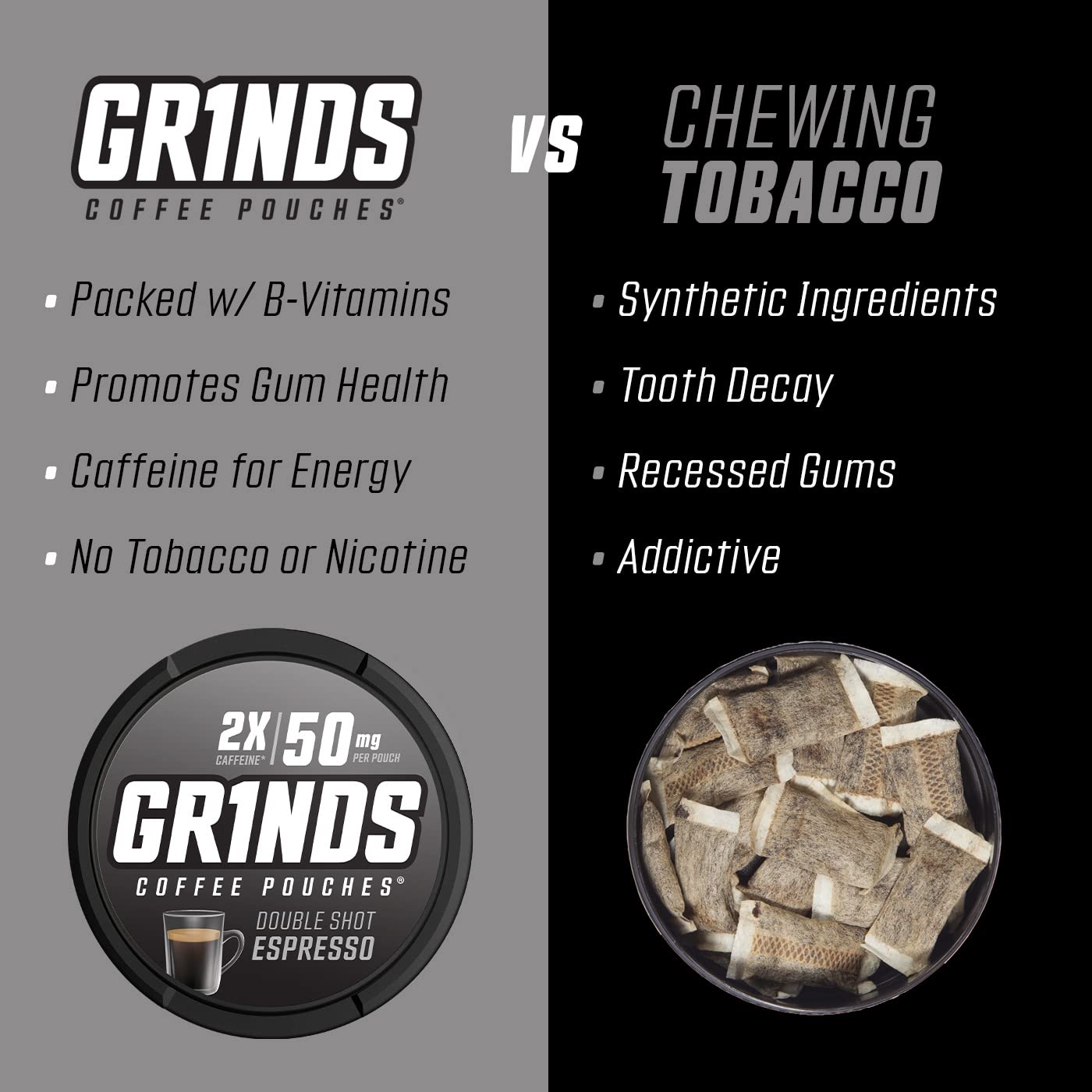Inside view showing 18 GRINDS pouches per can