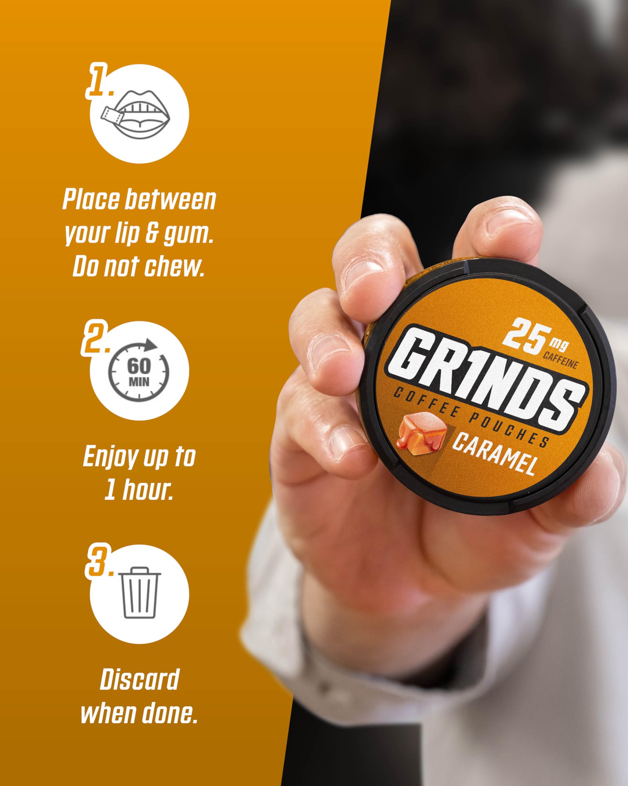 GRINDS Coffee Pouches 6-pack display for easy stocking and sharing