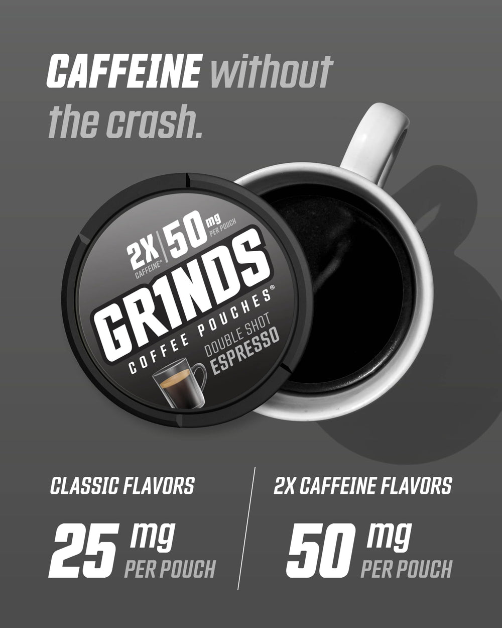 GRINDS caramel flavor can, smooth taste with a clean caffeine boost