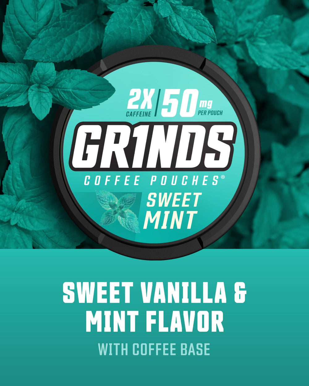 GRINDS Sweet Mint pouch releases mint and vanilla flavor