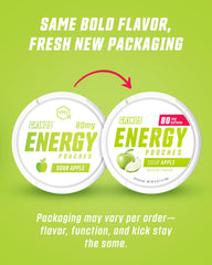 GRINDS Energy Pouches Sour Apple pouch ready for on the go use.