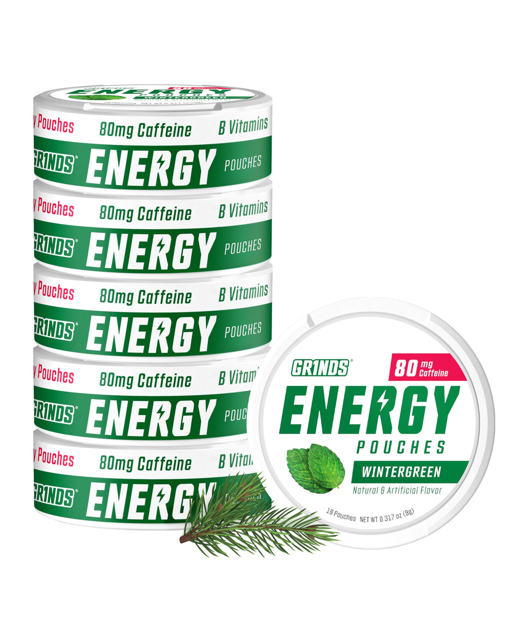 GRINDS Energy Pouches Wintergreen can for a quick on the go caffeine boost.