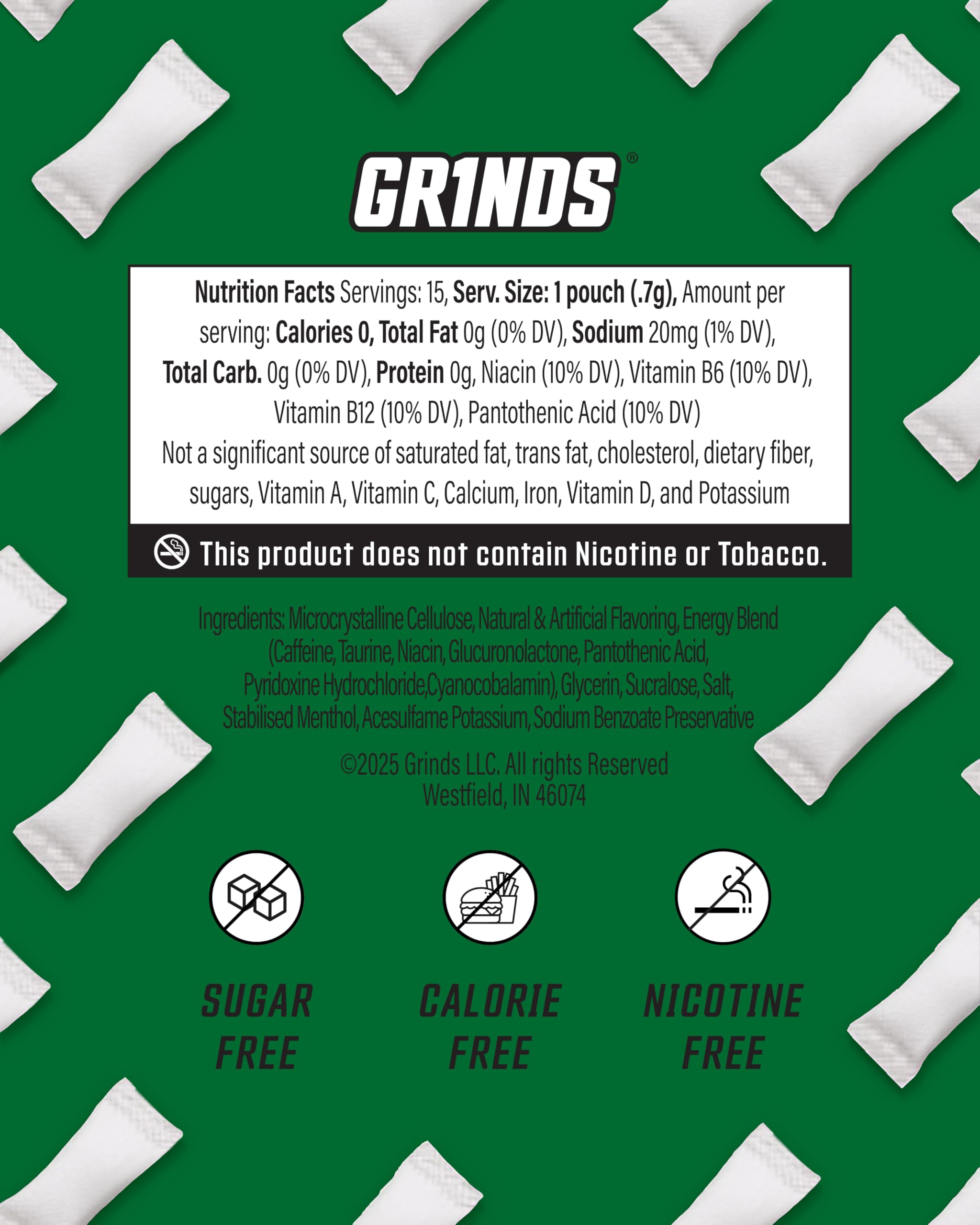 GRINDS energy pouch in pocket ready for pre workout boost.