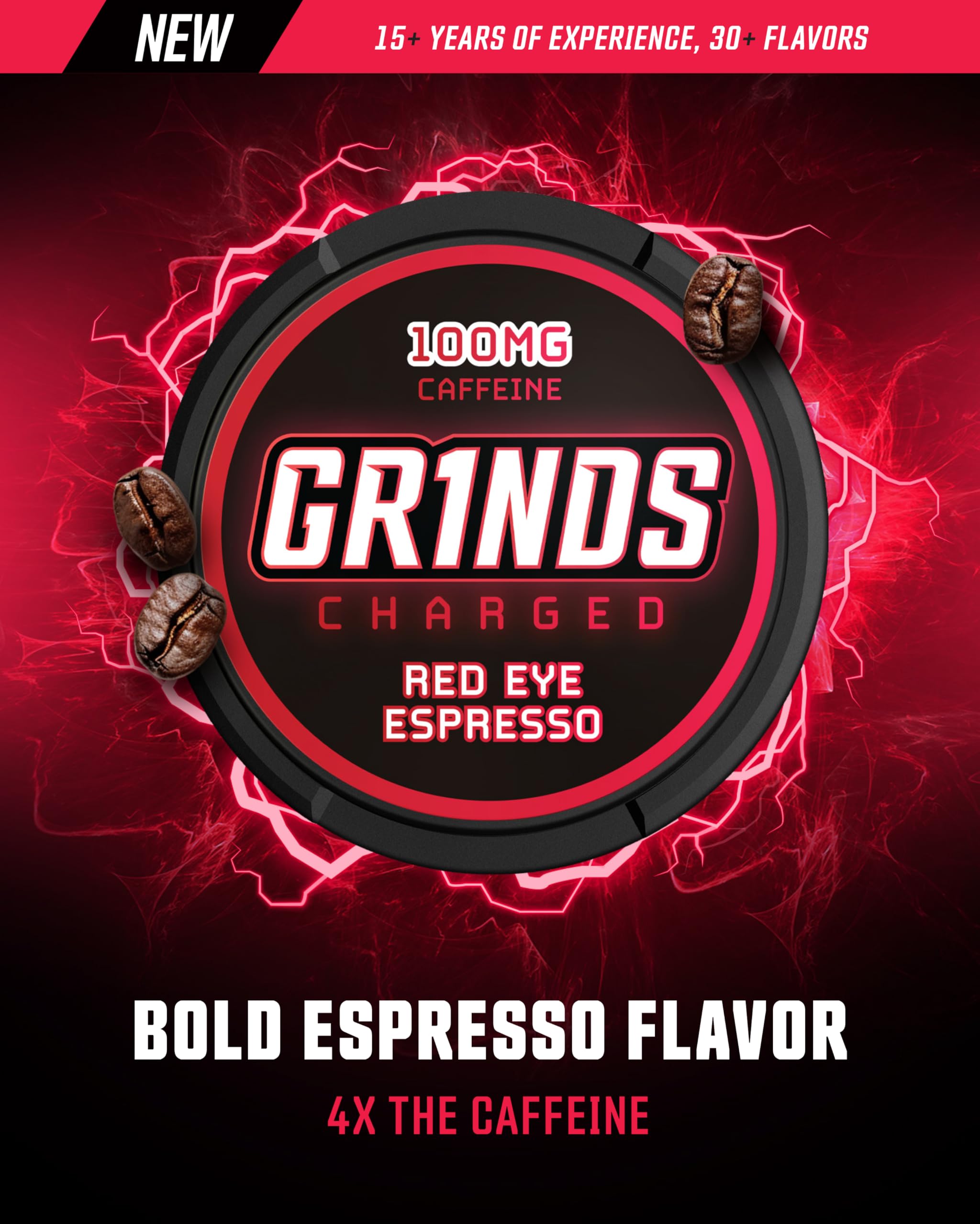 GRINDS Red Eye Espresso pouch-open demonstrates easy access to caffeine.