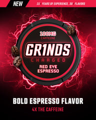 GRINDS Red Eye Espresso pouch-open demonstrates easy access to caffeine.
