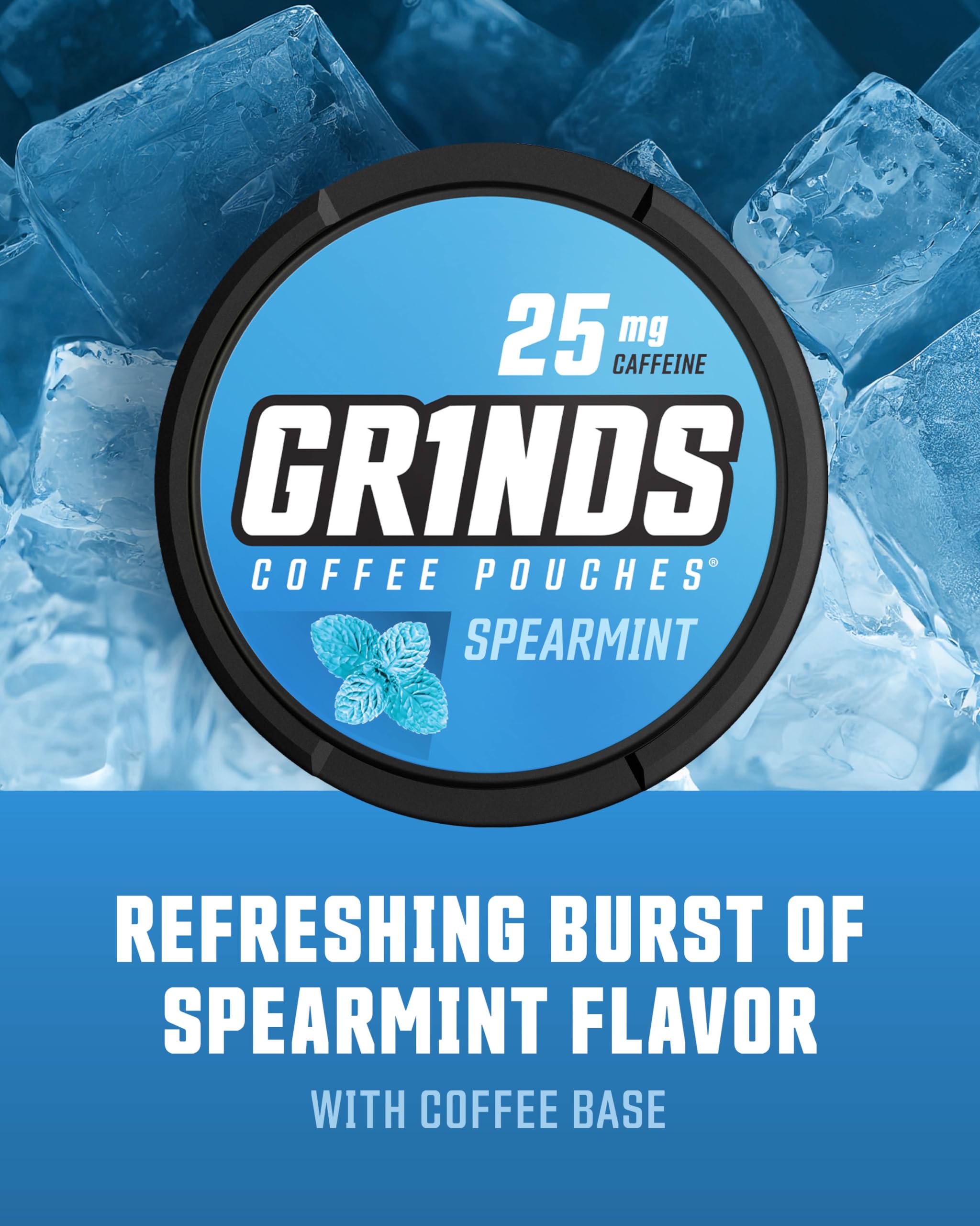 GRINDS Spearmint pouch under lip use demonstrates quick energy