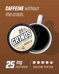 GRINDS Vanilla aroma in can conveys inviting scent and consistent caffeine option.