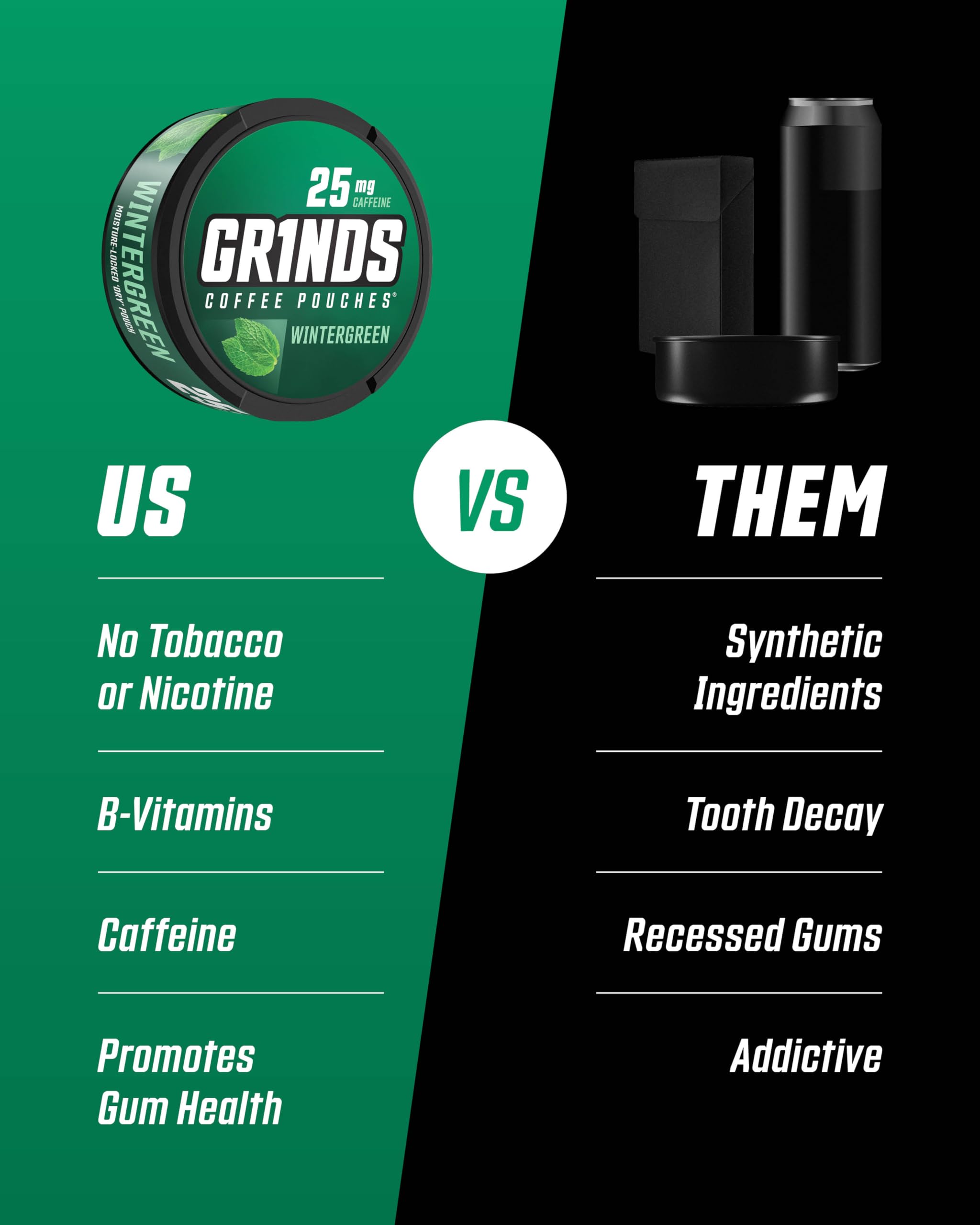 Grinds Wintergreen 10-pack cans shown for convenient energy options.