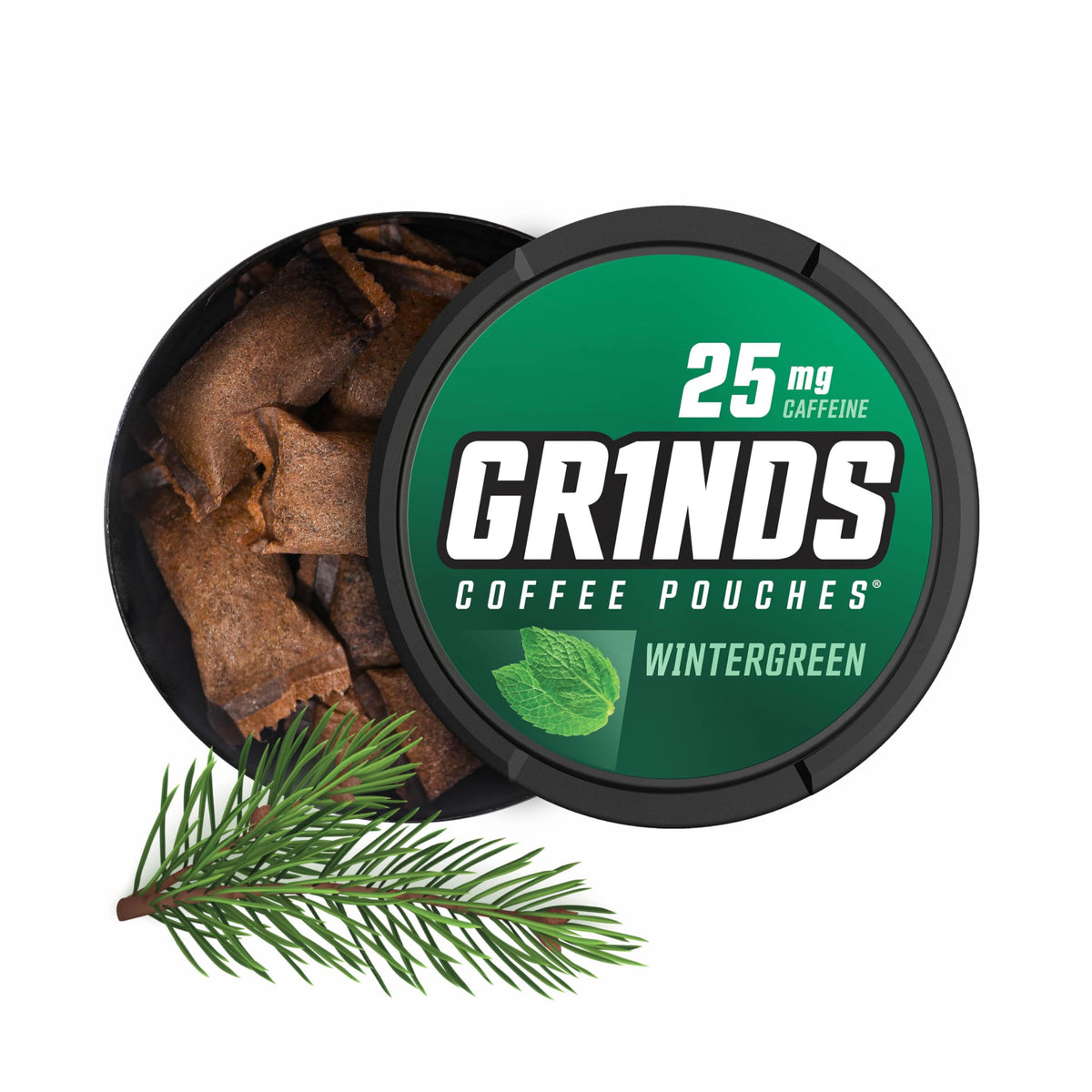 Grinds Wintergreen can front for on-the-go energy.
