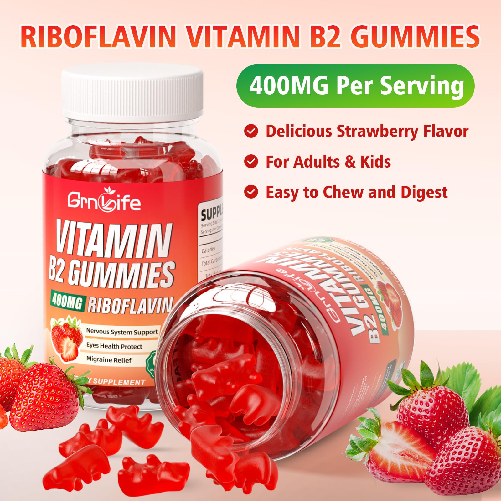 GrnLife B2 Gummies feature a soft texture and vibrant color