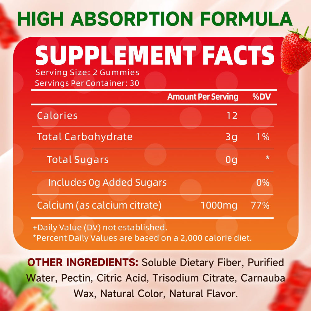 GrnLife strawberry-flavored calcium citrate gummies in a bottle