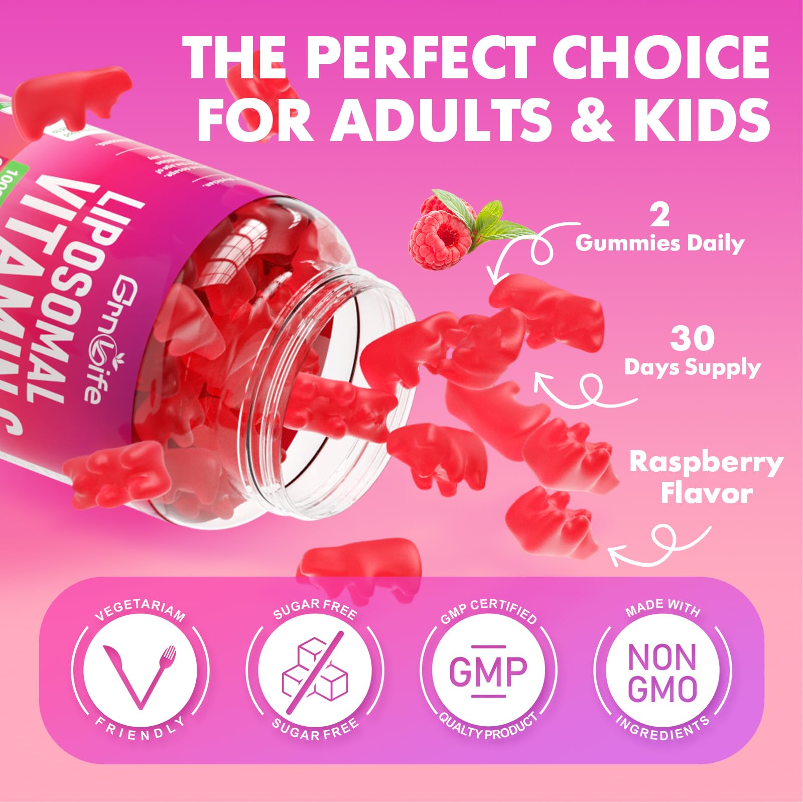 GrnLife raspberry flavor gummies for daily routine