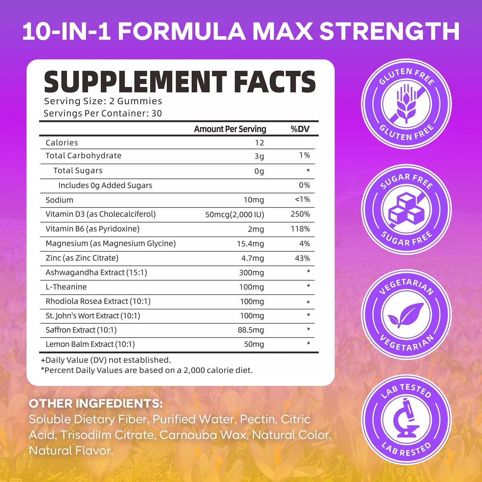 GrnLife saffron gummies bottle back with ingredients and QA.