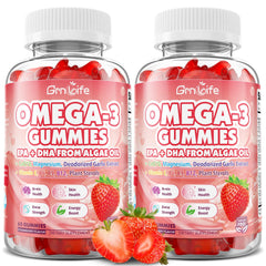 GrnLife vegan omega-3 gummies bottle with strawberry flavor for daily wellness