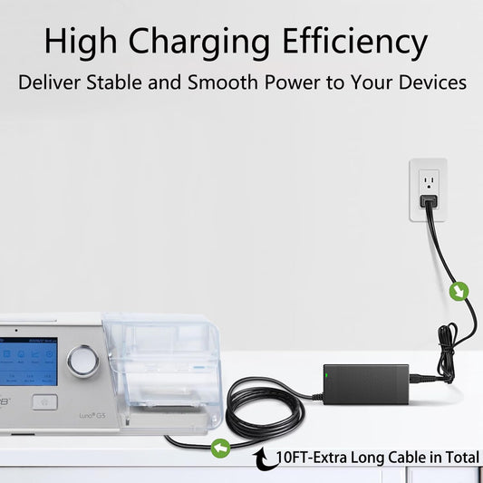 GRNPOWCN 80W power supply shown in compact bedside design.