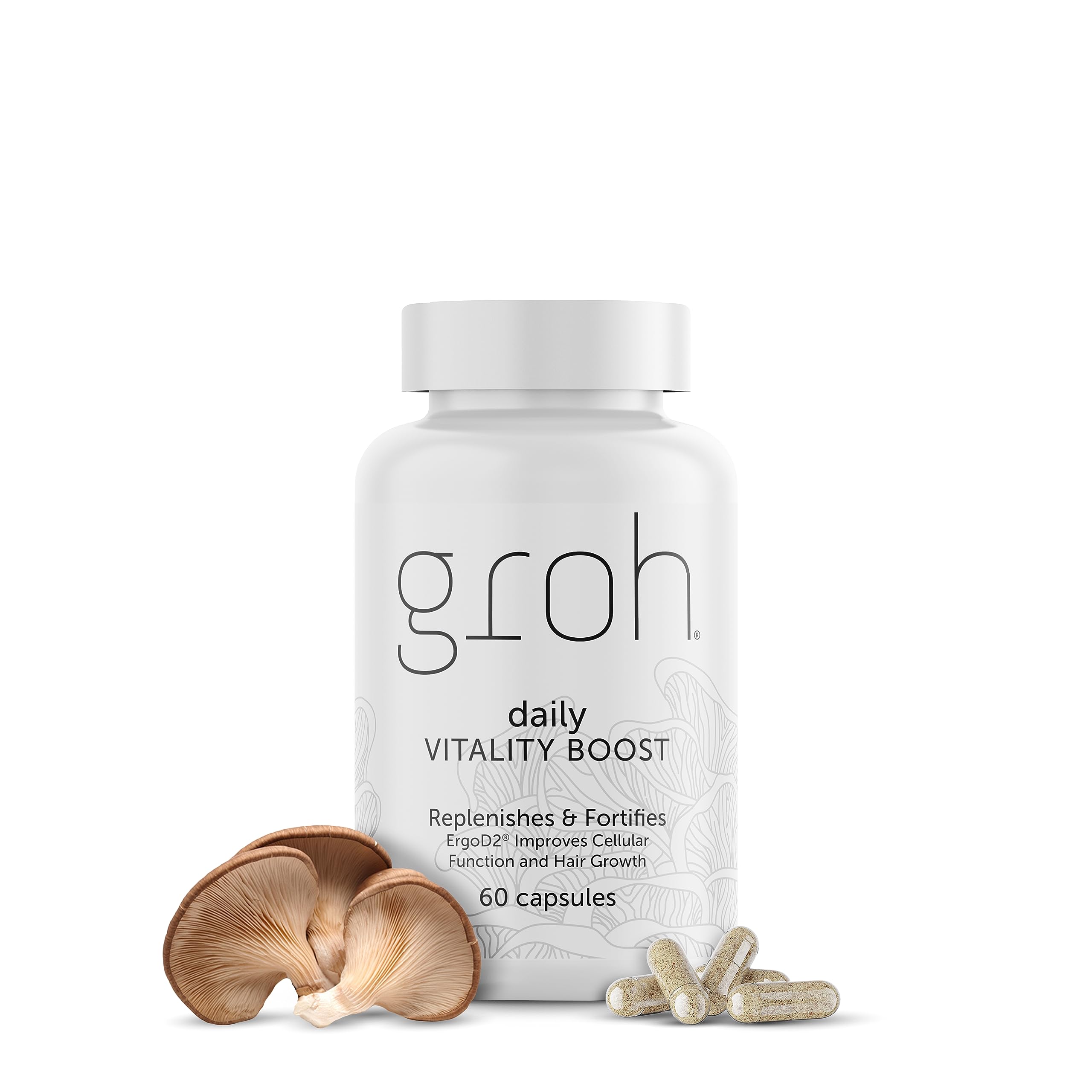 Groh Daily Vitality Boost bottle promotes healthier hair and nails