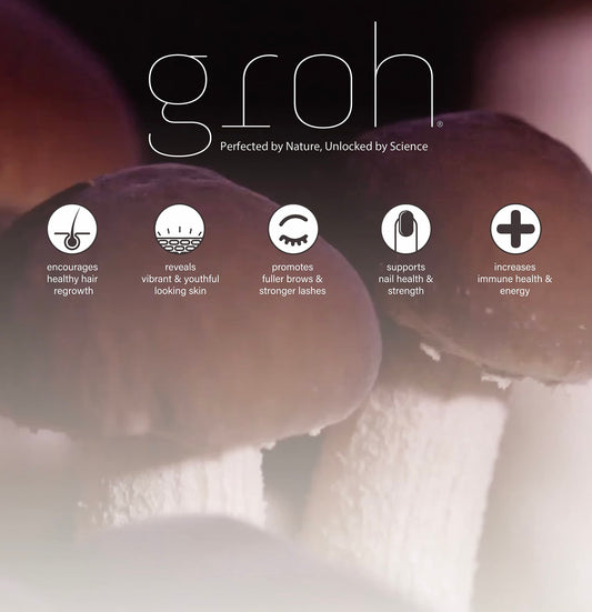 Groh Daily Vitality Boost capsules close-up; convenient daily support for hair and skin