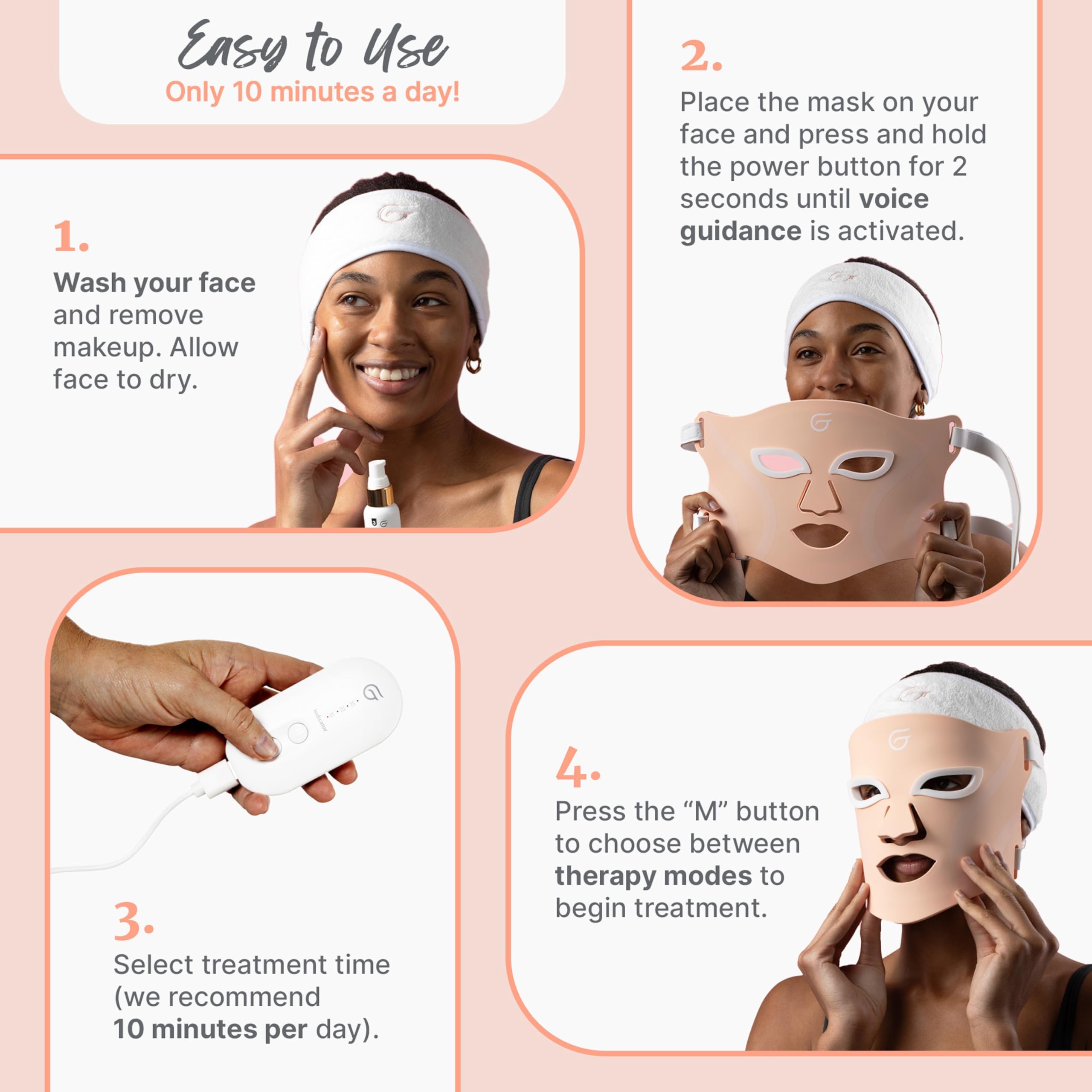 Groomie GlowUp mask in purple light for a clarifying complexion during routines.