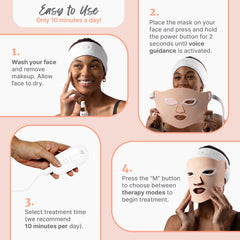 Groomie GlowUp mask in purple light for a clarifying complexion during routines.