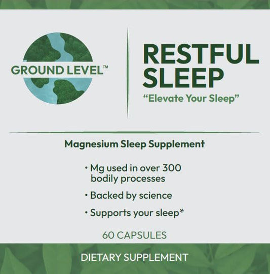Ground Level Restful Sleep Blend ingredients showing magnesium and herbal extracts for relaxation