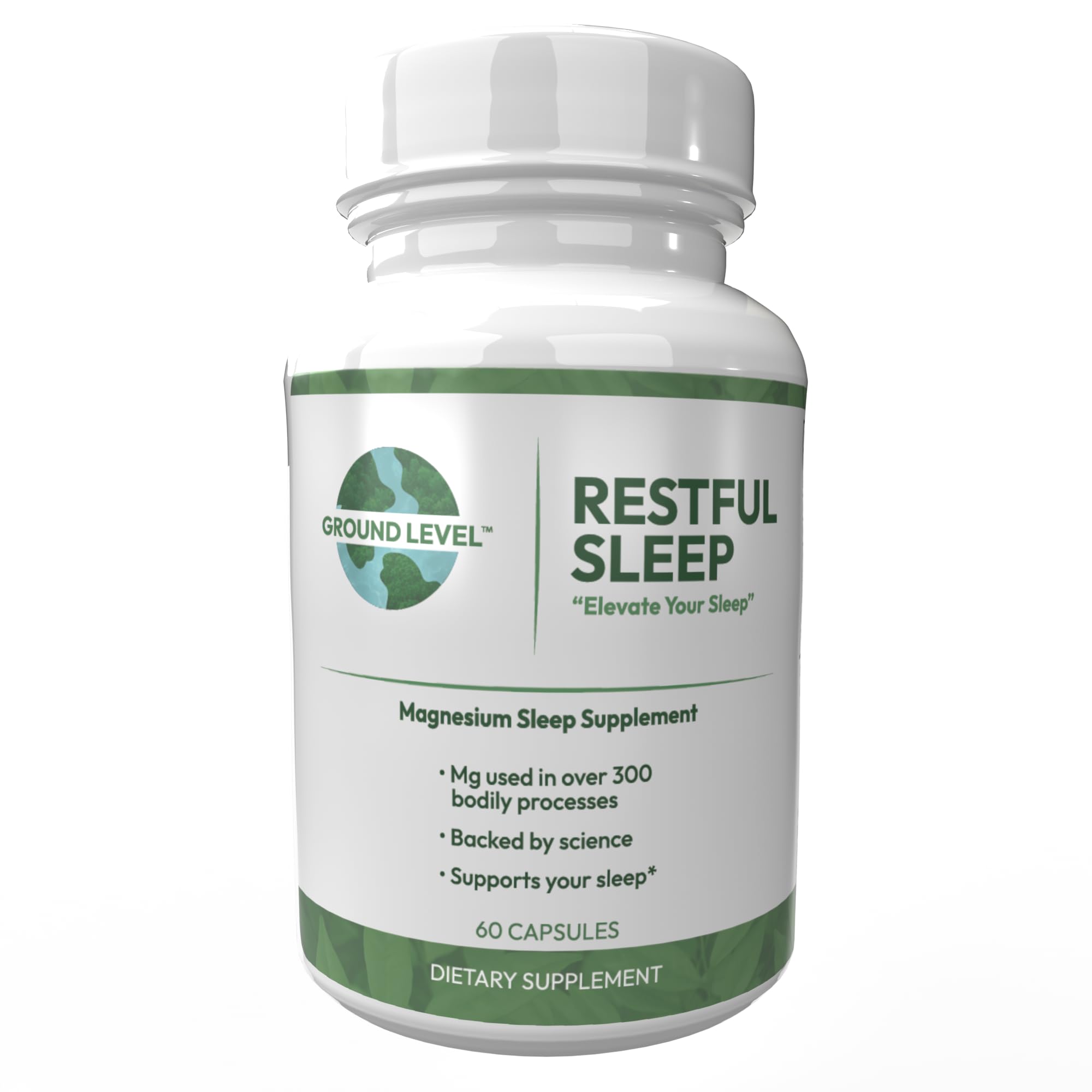 Ground Level Restful Sleep Formula bottle highlighting the advanced blend for restful nights