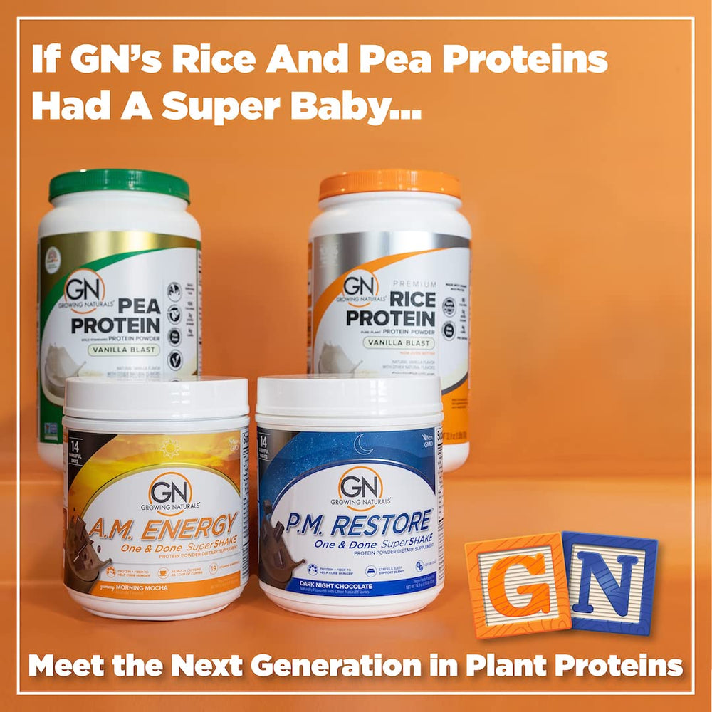 Growing Naturals One & Done SuperShake glass with creamy shake, ready for a snack.