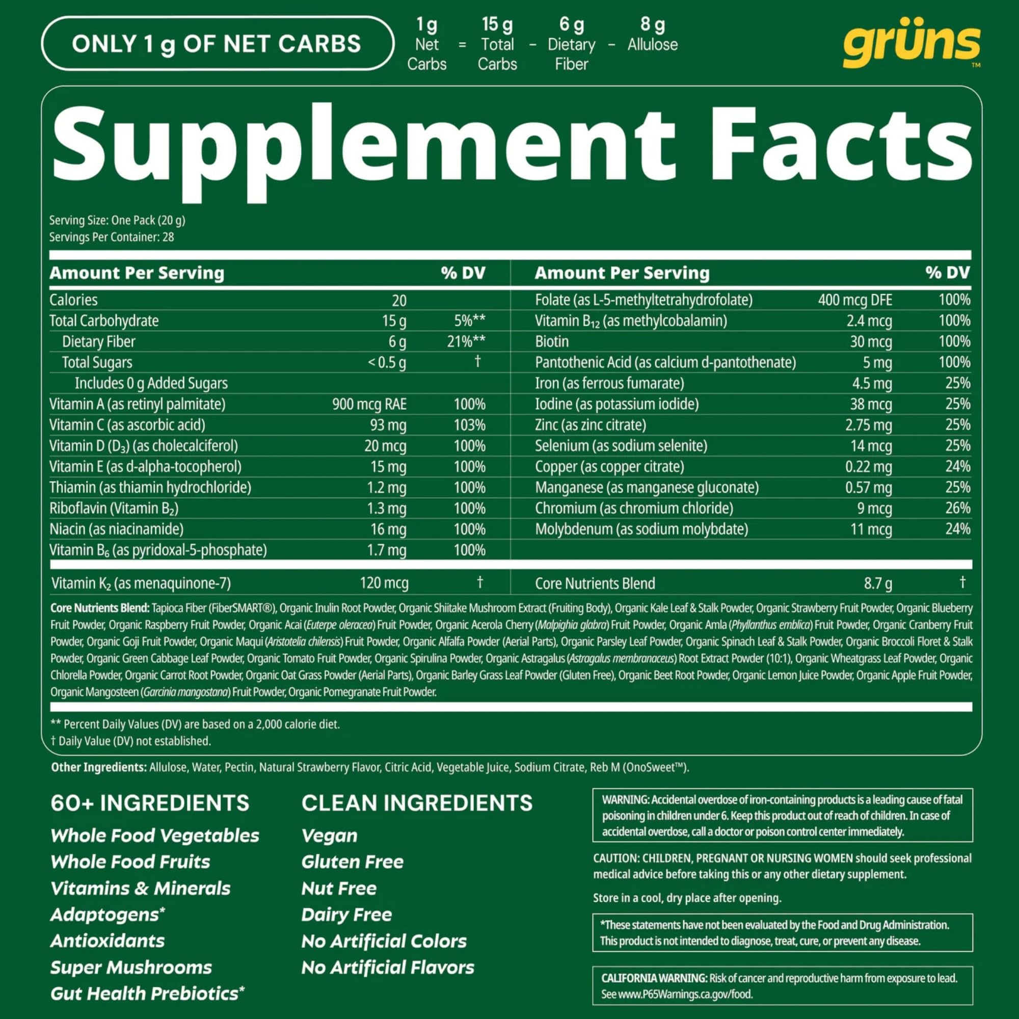 Grüns 28-day on-the-go packs for easy daily use.
