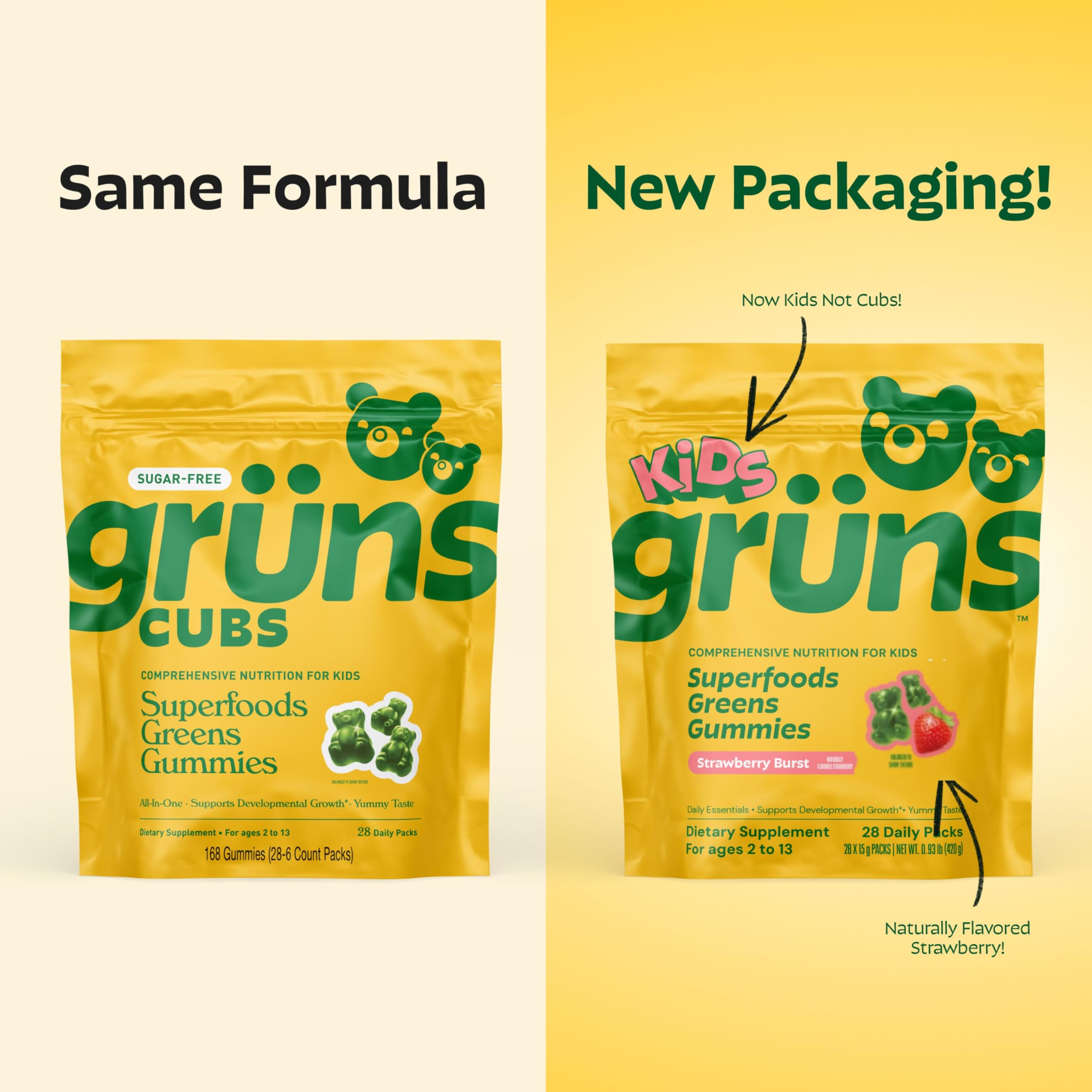 Grüns fresh packaging with same formula and flavor.