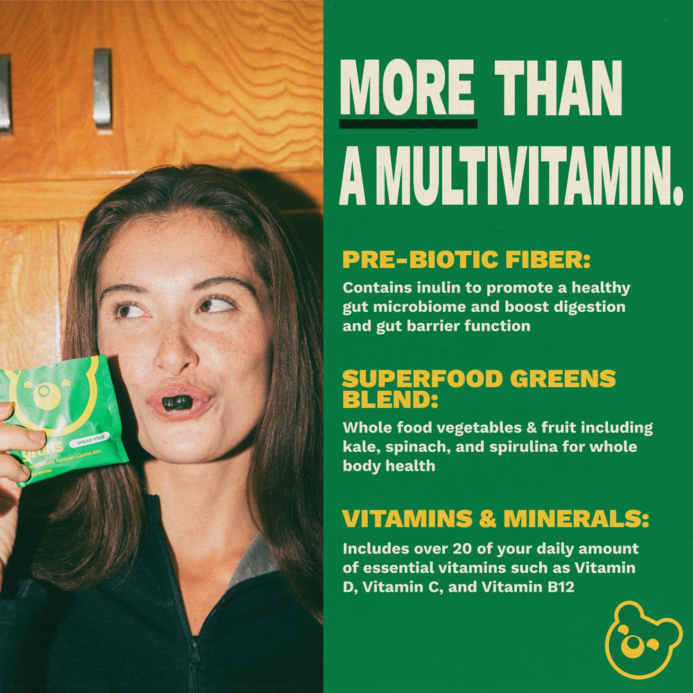 Grüns gummies contain spirulina and chlorella for energy.