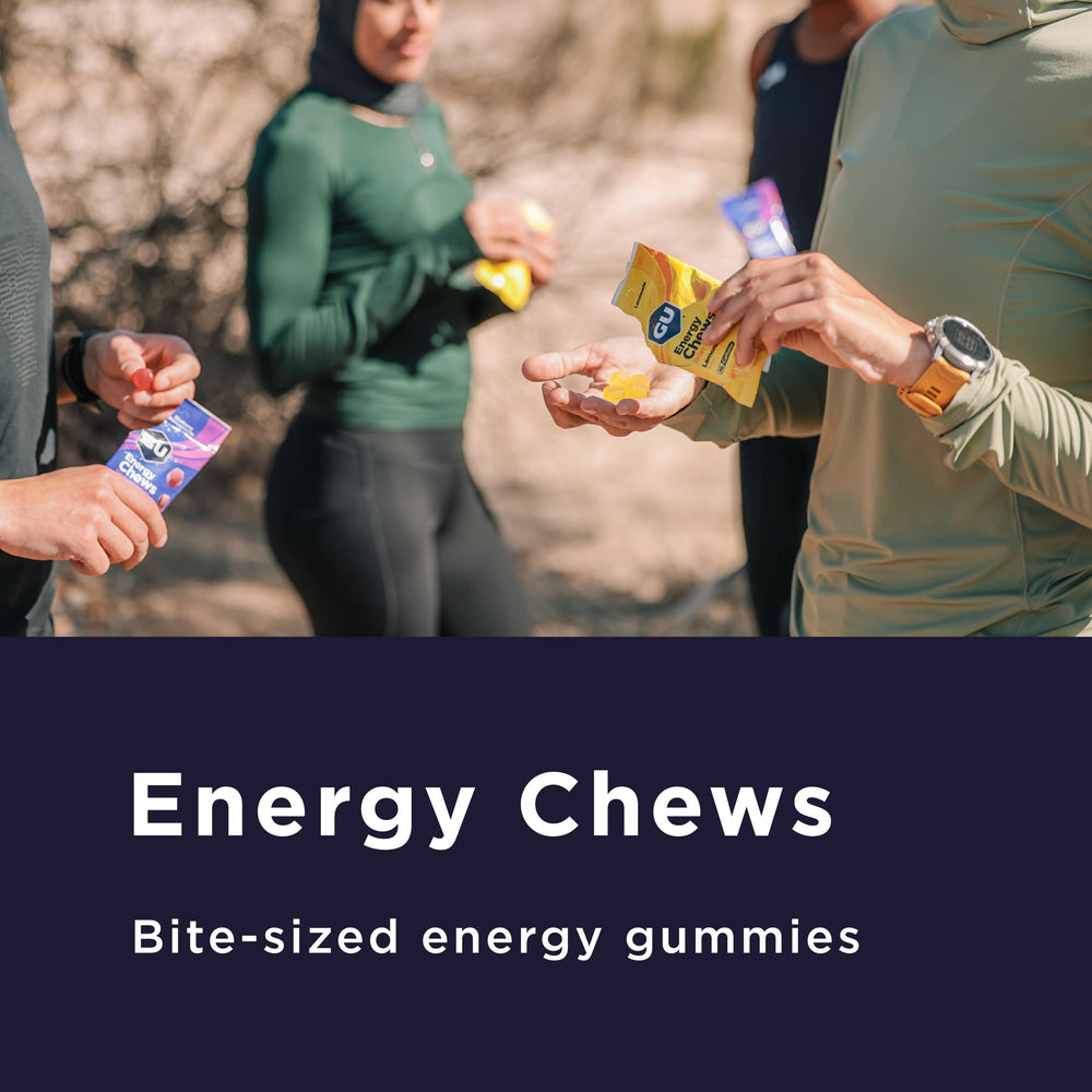 GU Energy Chews orange flavor bag for quick energy during runs.