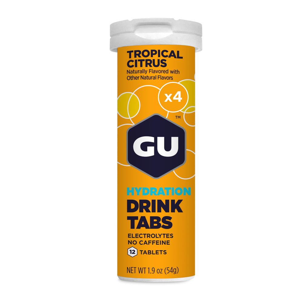GU Energy Hydration Tabs Tropical Citrus box and tubes for on-the-go hydration during workouts