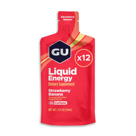 GU Energy Liquid Energy Gel packaging in strawberry banana for on-the-go fueling