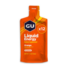 GU Energy Liquid Energy Orange packet ready for on-the-go fueling during workouts.