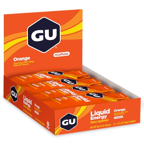 Close-up pour of GU Energy Liquid Energy Orange for fast absorption.