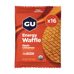 GU Energy Maple Cinnamon Energy Waffle pack showing convenient on-the-go fueling