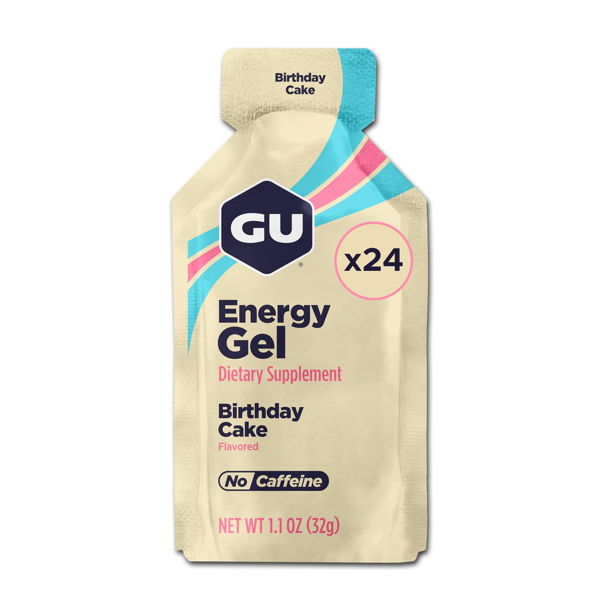 GU Energy Original Birthday Cake gel pack front view for portable energy on the go